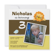 Yellow Custom Lion & Birdie Birthday Party Invite invitations