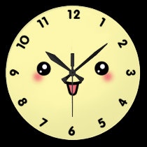 Yellow Cute Kawaii Face wall clocks
