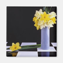 yellow Daffodils on checkered table flowers Refrigerator Magnets