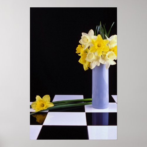 yellow Daffodils on checkered table flowers print