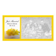 Yellow Daffodils on White Just Married Photo Card
