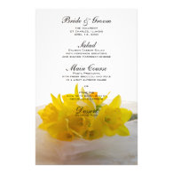 Yellow Daffodils on White Wedding Menu Stationery Paper