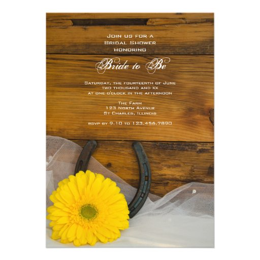 Yellow Daisy and Horseshoe Country Bridal Shower Custom Invites