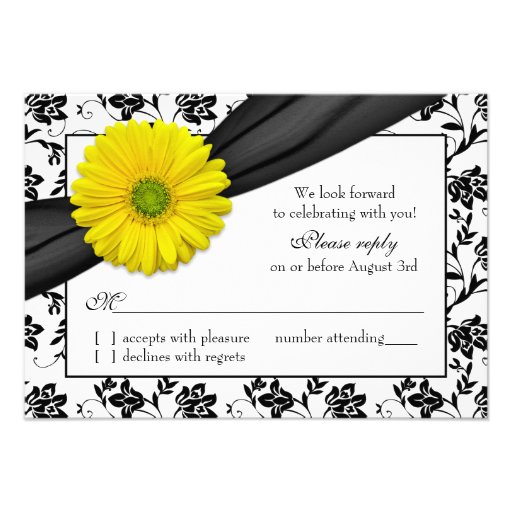 Yellow Daisy Black White Floral Wedding RSVP Personalized Announcements