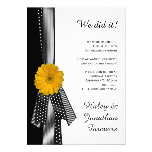Yellow Daisy Black White Reception Only Announcements