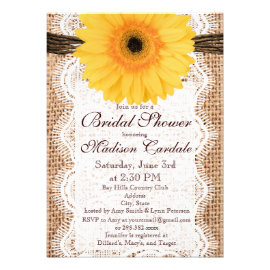 Yellow Daisy Burlap Bridal Shower Invitations Invite