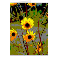 Yellow daisy ish flowers green background card