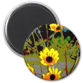Yellow daisy ish flowers green background magnet