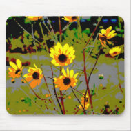 Yellow daisy ish flowers green background mousepad