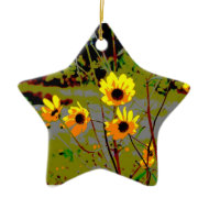 Yellow daisy ish flowers green background ornament