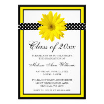 Yellow Daisy Polka Dots Graduation Announcement invitations