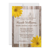 Yellow Daisy Rustic Barn Wood Bridal Shower Invites