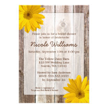 Yellow Daisy Rustic Barn Wood Bridal Shower Invites