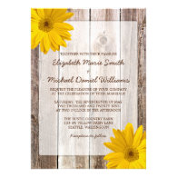 Yellow Daisy Rustic Barn Wood Wedding Invitations