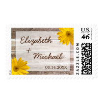 Yellow Daisy Rustic Barn Wood Wedding Stamp