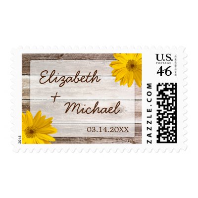 Yellow Daisy Rustic Barn Wood Wedding Stamp