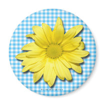 Yellow Daisy Turquoise White Gingham Magnet