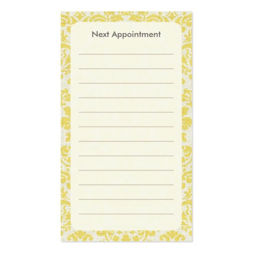 Yellow Damask Appointment Business Card (back side)