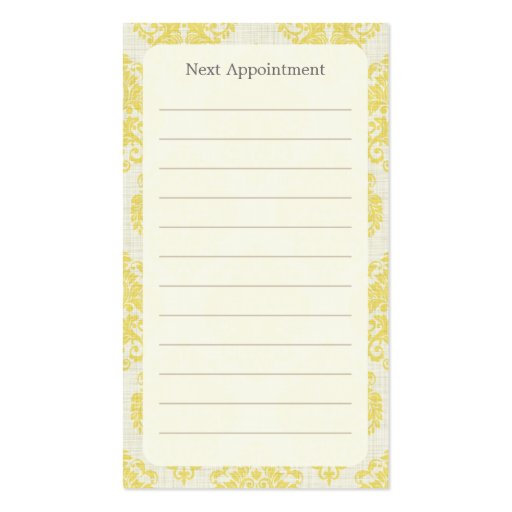 Yellow Damask Appointment Business Card (back side)
