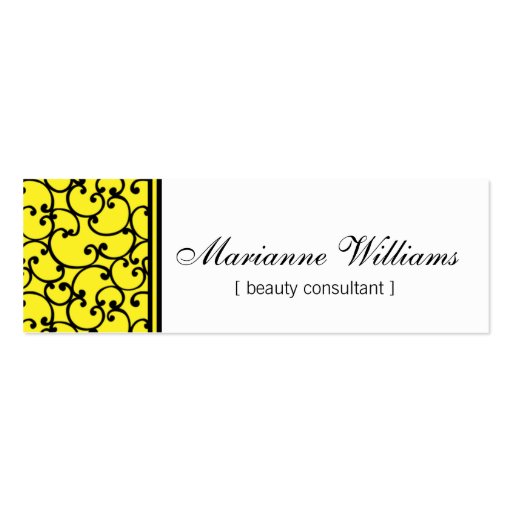 Yellow Damask Beauty Micro Mini Business Cards (front side)