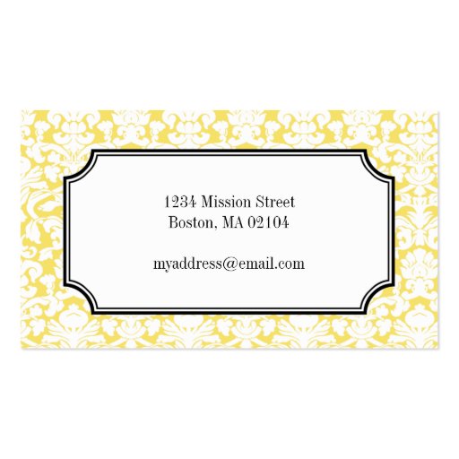 Yellow damask border frame consultant professional business card templates (back side)