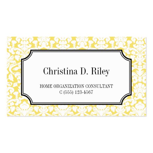 Yellow damask border frame consultant professional business card templates (front side)