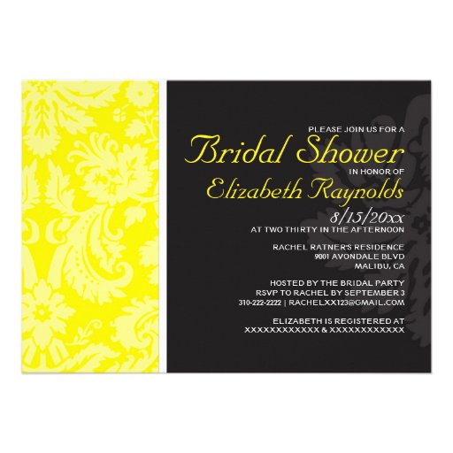 Yellow Damask Bridal Shower Invitations