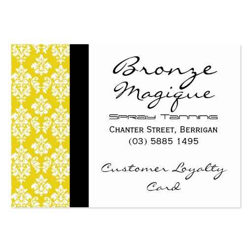 Yellow Damask Business Customer Loyalty Cards Business Card (front side)