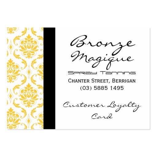 Yellow Damask Business Customer Loyalty Cards Business Card (front side)