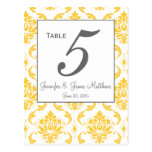 Yellow Damask Grey Wedding Table Number Cards Postcard