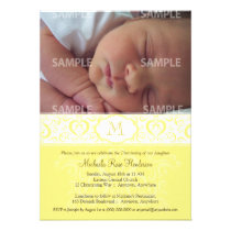 Yellow Damask Monogram Baptism/Christening Personalized Announcement