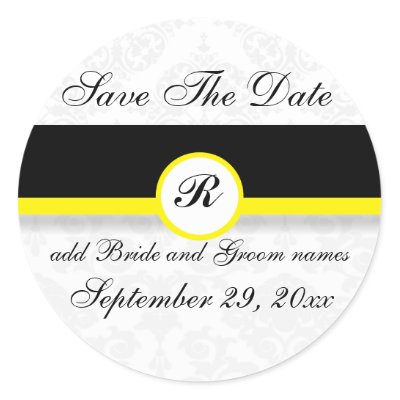 Yellow Damask Monogram Save The Date Reminders Sticker