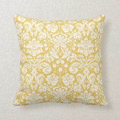 Yellow damask pattern throw pillows