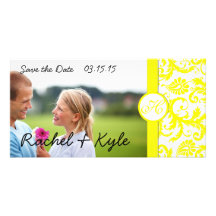 Yellow Damask Save the Date Photo Card