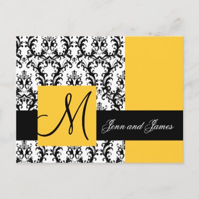 Yellow Damask Save the Date Wedding Announcement Post Card