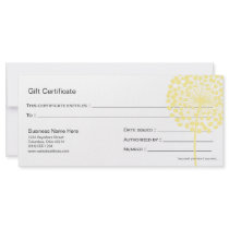Yellow Dandelion Flower Gift Certificate Design 4 Rack Card