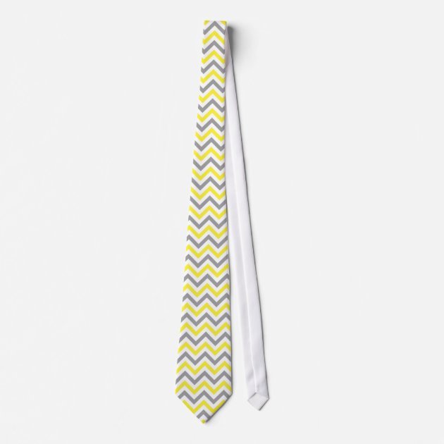 Yellow, Dk Gray Wht Large Chevron ZigZag Pattern Tie