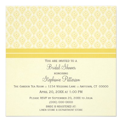 Yellow Dramatic Damask Bridal Shower Invite