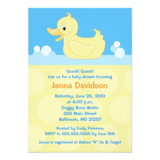 Yellow Duck 5x7 Baby Shower Invitation