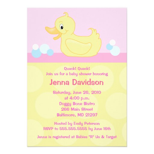 Yellow Duck 5x7 Baby Shower Invitation - Pink