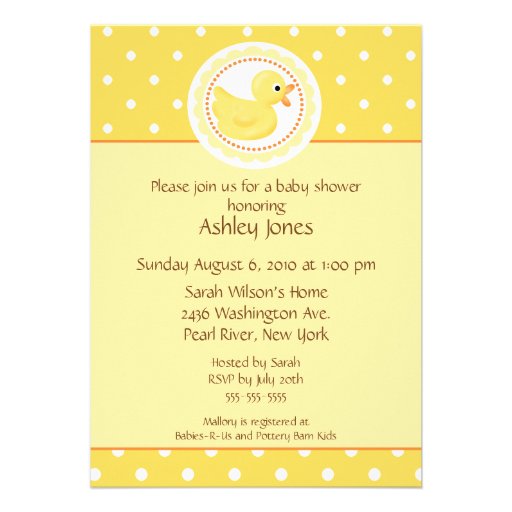 Yellow Duck Baby Shower Custom Invitations