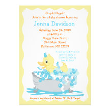 Yellow Duck in Tub Baby Shower Invitation