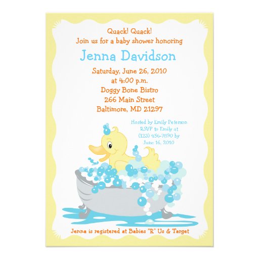 Yellow Duck in Tub Baby Shower Invitation