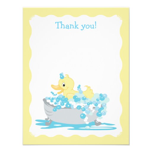 Yellow Duck in Tub Flat Thank you note Custom Invite