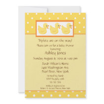Yellow Ducks Triplets Baby Shower Personalized Invitations