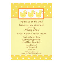 Yellow Ducks Triplets Baby Shower Personalized Invitations