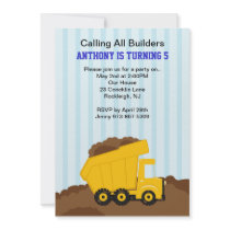 Yellow Dump Truck Boys Birthday Invitation