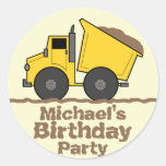Yellow Dump Truck & Mud Birthday Party Sticker