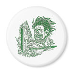 Yellow Dwarf Kicks Open Door in Tree Trunk Refrigerator Magnets