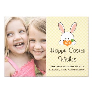 Easter Bunny Rabbit Photo Card With Yellow Polka Dots